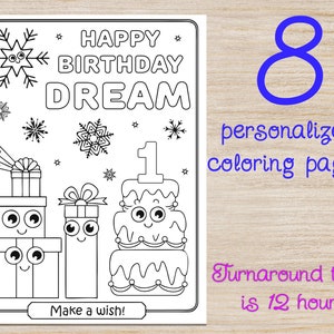 Winter Wonderland Personalized Coloring pages, birthday party, printable activity sheets, kids gift support