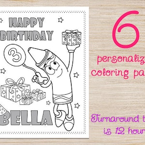 Personalized Art Painting Birthday Coloring Pages, 1st 2nd 3rd 4th 5th any age Party favors, Printable Decorations, Digital PDF