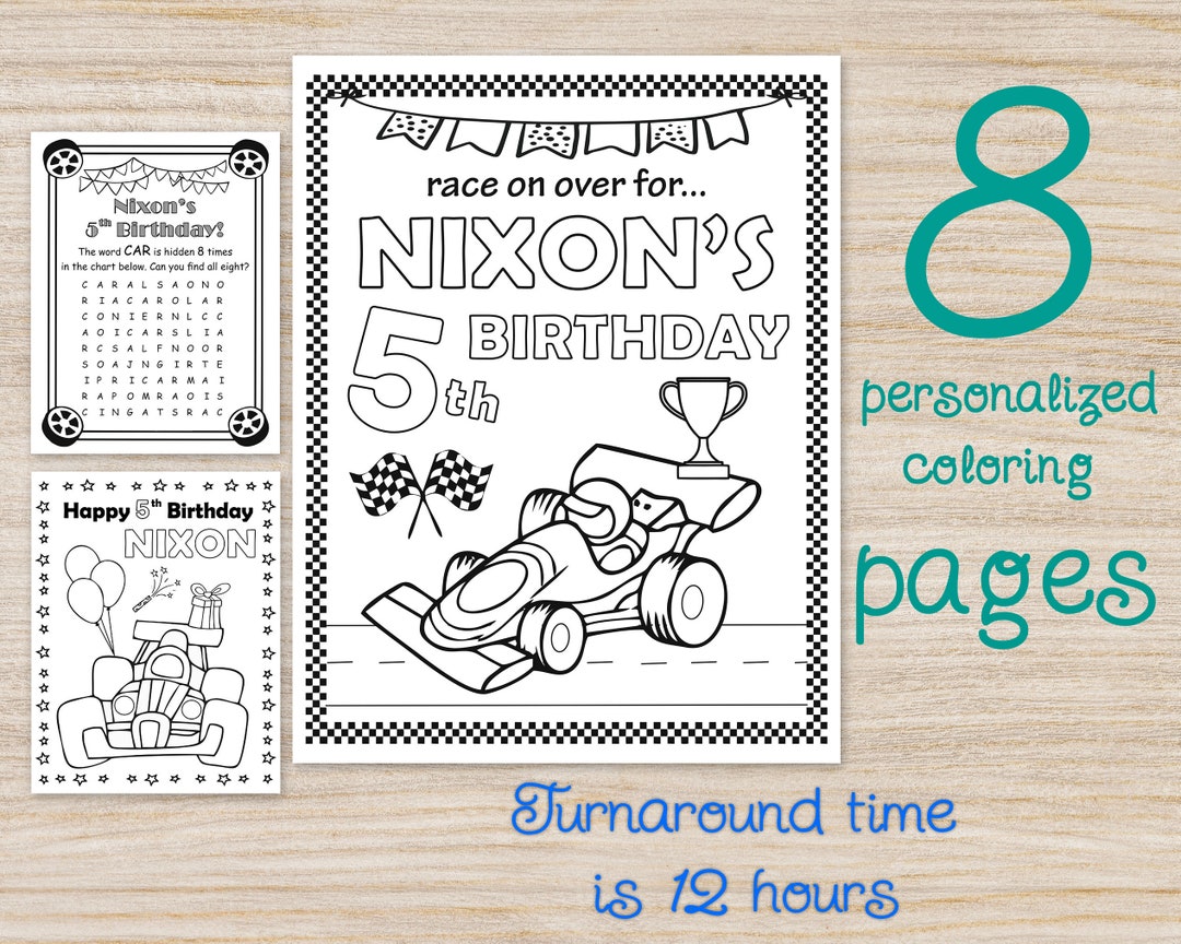 Race Car Birthday Party Coloring Pages, Two Fast Digital Bday Boy ...