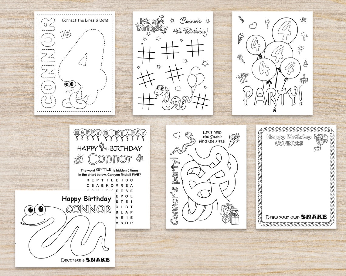 Snake Birthday Party Coloring Pages, Snake Printable Digital Favors and ...