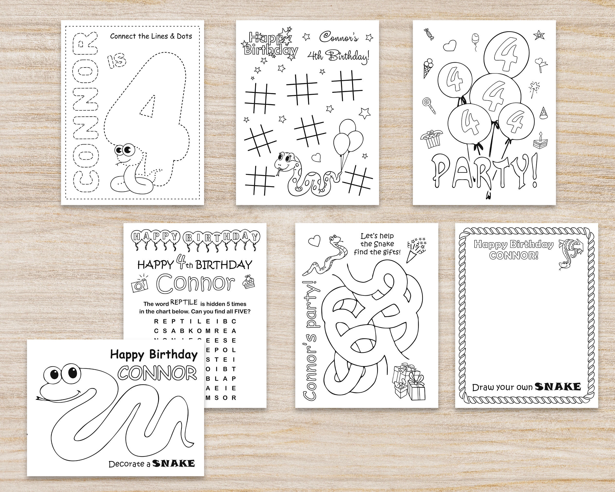 Snake Birthday Party Coloring Pages, Snake Printable Digital Favors and ...