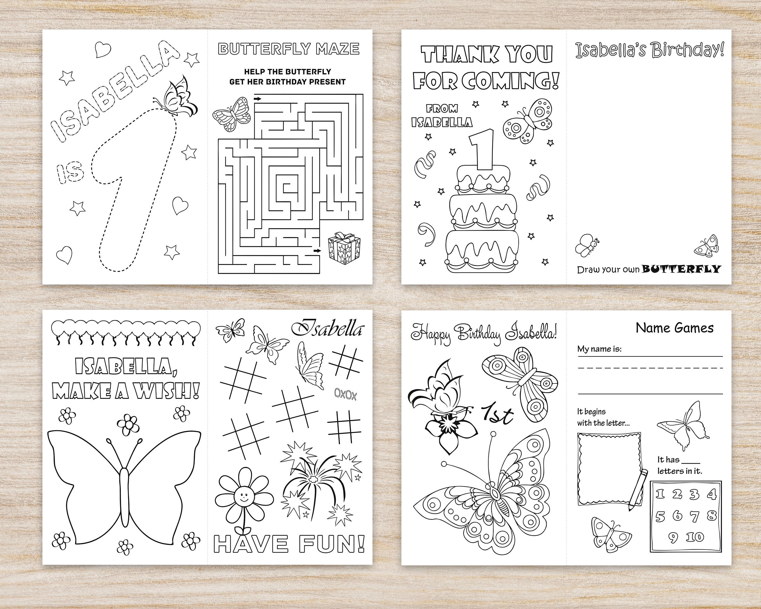Butterfly Birthday Party Coloring Pages, Personalized printable book ...