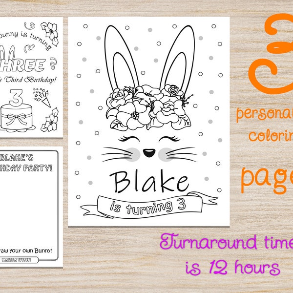 Personalized BUNNY Birthday Party Coloring Pages, Some Bunny Is Turning Two, Second birthday, 1st 2nd 3rd, Easter Party