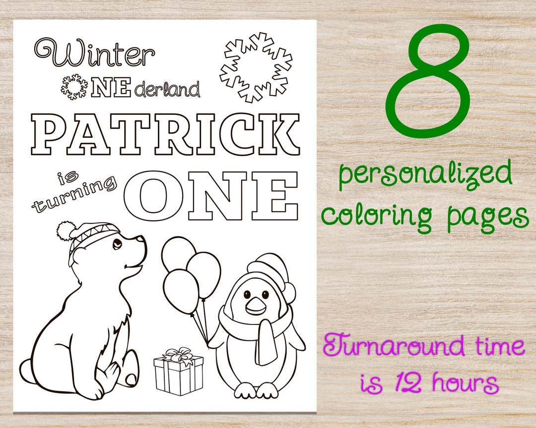 Personalized Winter Onederland Coloring Sheets for Kids Birthday Party, Funny Printable Activity ...