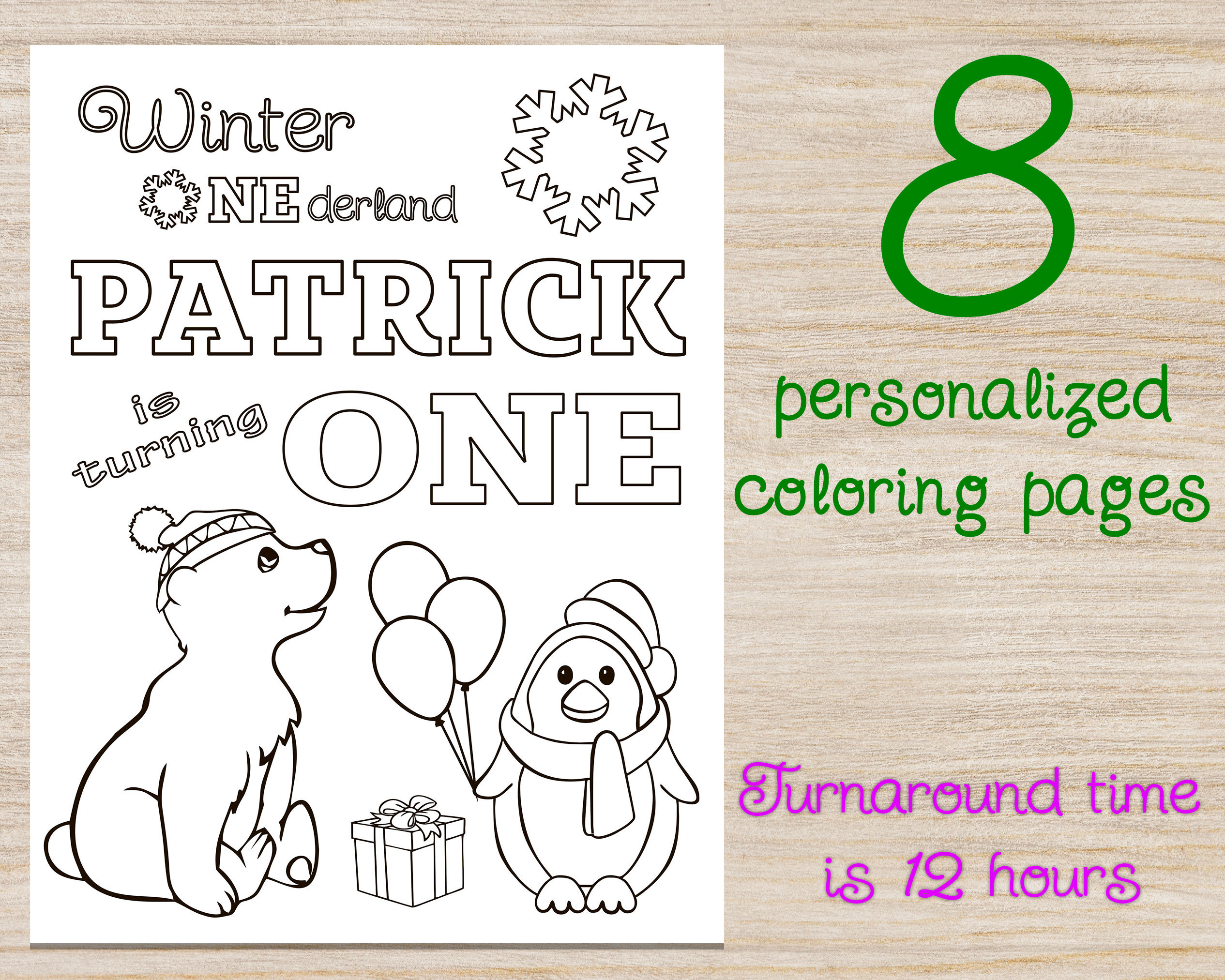 Personalized Winter Onederland Coloring Sheets for Kids Birthday Party ...
