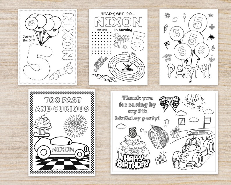 Race Car Birthday Party Coloring Pages Two Fast Digital Bday - Etsy