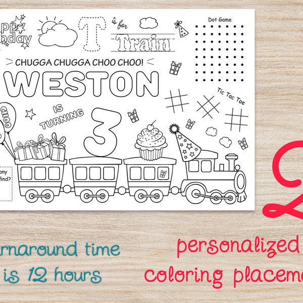 Train Birthday Party Coloring Pages, Personalised Chugga Chugga Choo choo, Any age Printable Digital Decorations