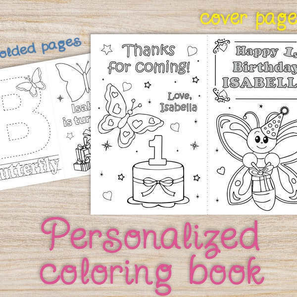 Butterfly Birthday Party Coloring Pages, Personalized printable book, Digital Party favors supplies, butterfly decorations for birthday