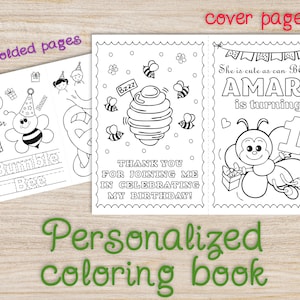 Personalized BEE Birthday Party Coloring Book, Honey Bee Printable favors and Activities, Bee Digital Supplies Games decor for party