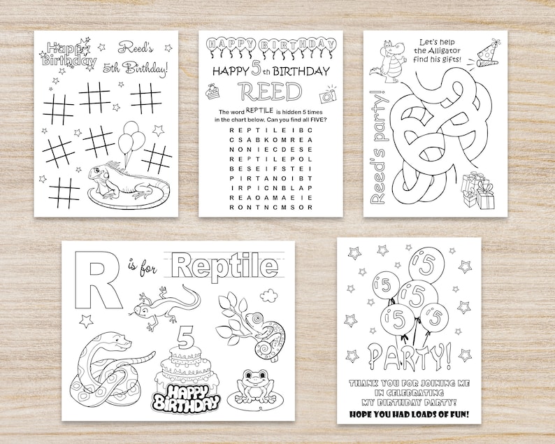 Reptile Birthday Party Coloring Pages Reptile Printable - Etsy