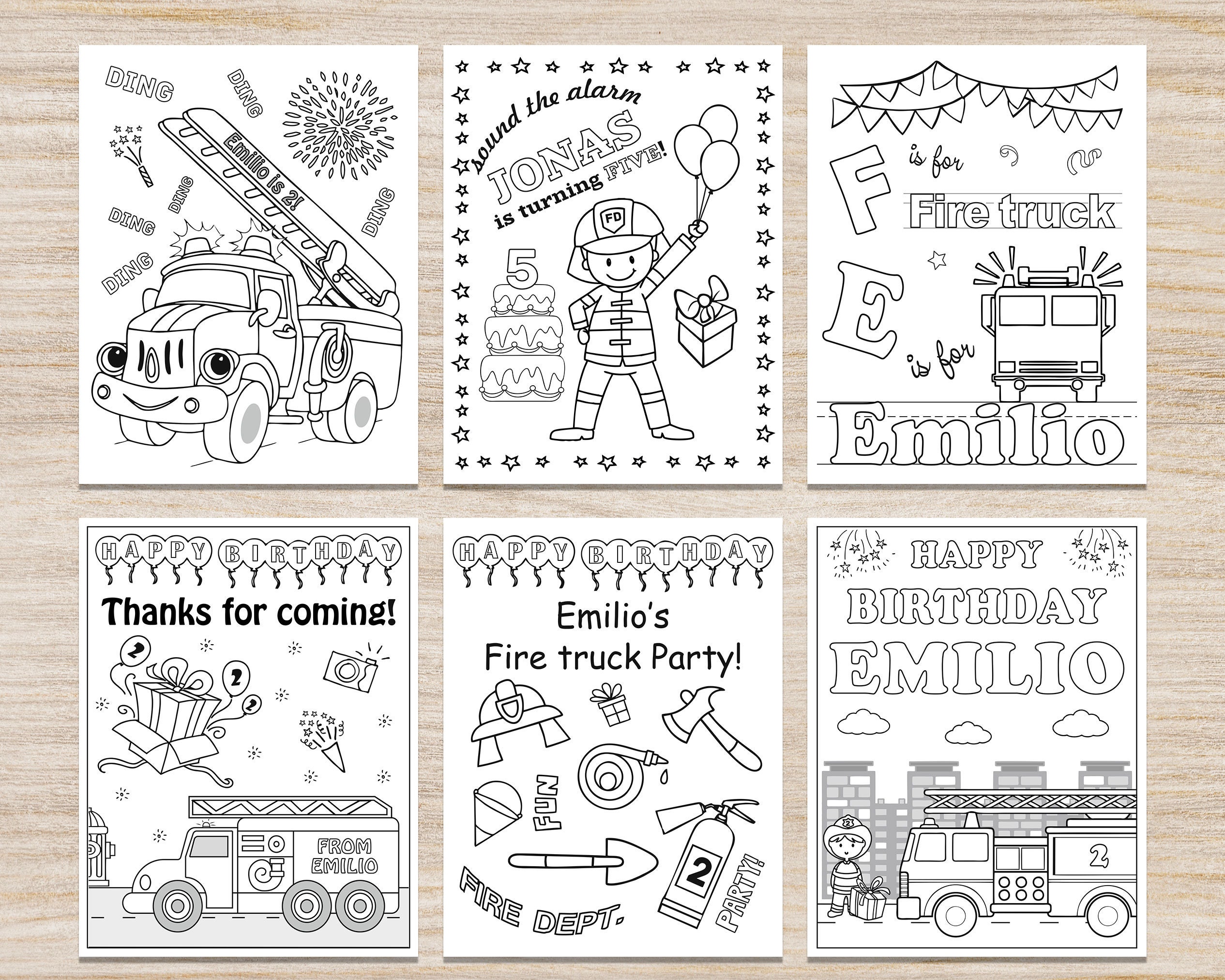 Personalized Fire Truck Birthday Party Coloring Pages, Sound the Alarm ...