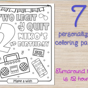 Coloring Pages Two Legit To Quit Birthday party, 2nd Boys Hip Hop favors, 2 legit printable decor