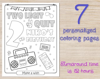 Coloring Pages Two Legit To Quit Birthday party, 2nd Boys Hip Hop favors, 2 legit printable decor