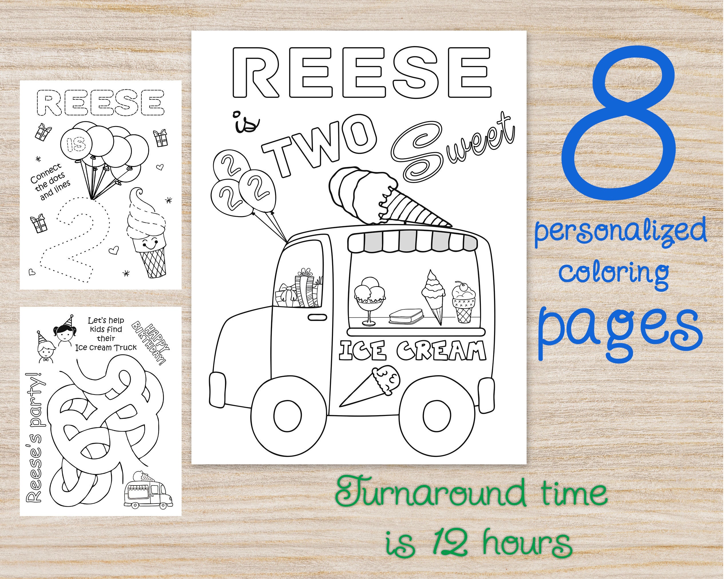 Ice Cream Truck Coloring Pages Two Sweet 2nd Birthday Party - Etsy