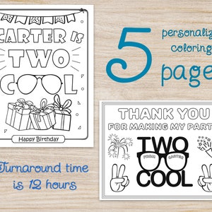 Two Cool Coloring Pages, Boys Second Birthday Party, Personalized, Too Cool, 2nd Birthday, Im 2 Let's Party Sunglasses, Boy Theme