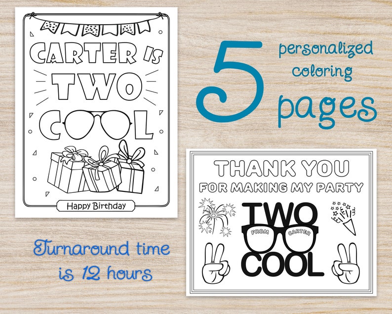 Two Cool Coloring Pages Boys Second Birthday Party - Etsy
