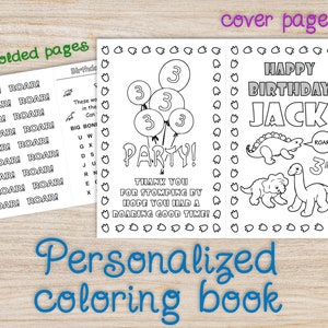 Dino Birthday Party Coloring book, Personalized, Dinosaur party favors, Fully Customizable | Digital Download