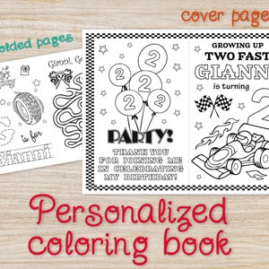 Two Fast Birthday party coloring book, Red 2nd Bday Boy, Growing up Two Fast printable favors, Race Car Second personalized pages,