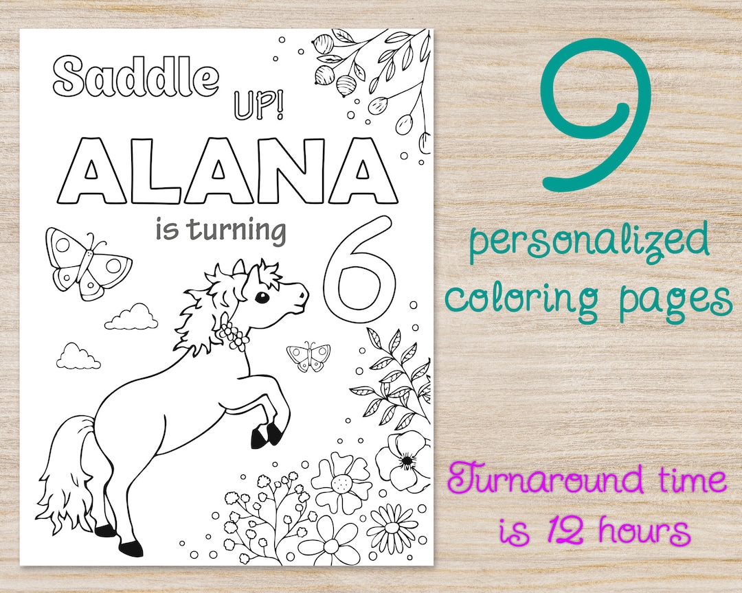 Horse Birthday Party Coloring Pages, Cowgirl Favors Supplies, Any Age, Personalized Printable ...