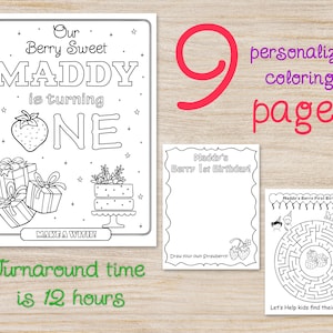 Berry birthday party coloring pages, Strawberry personalized tropical summer fruit first birthday, Party favors decorations, Printable
