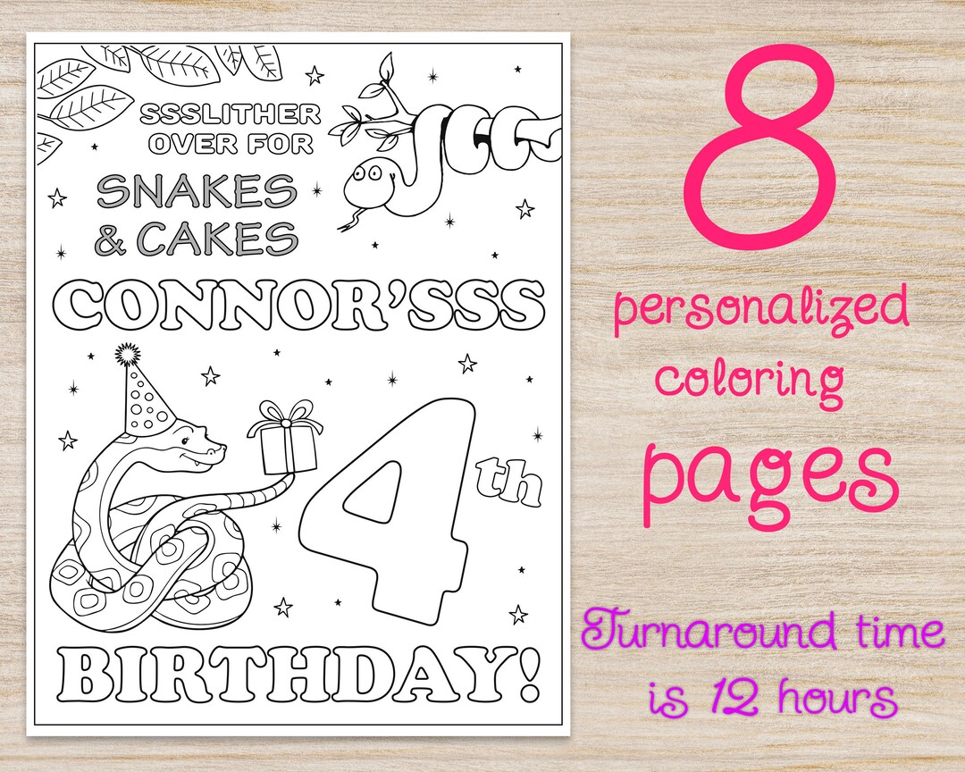 Snake Birthday Party Coloring Pages, Snake Printable Digital Favors and ...