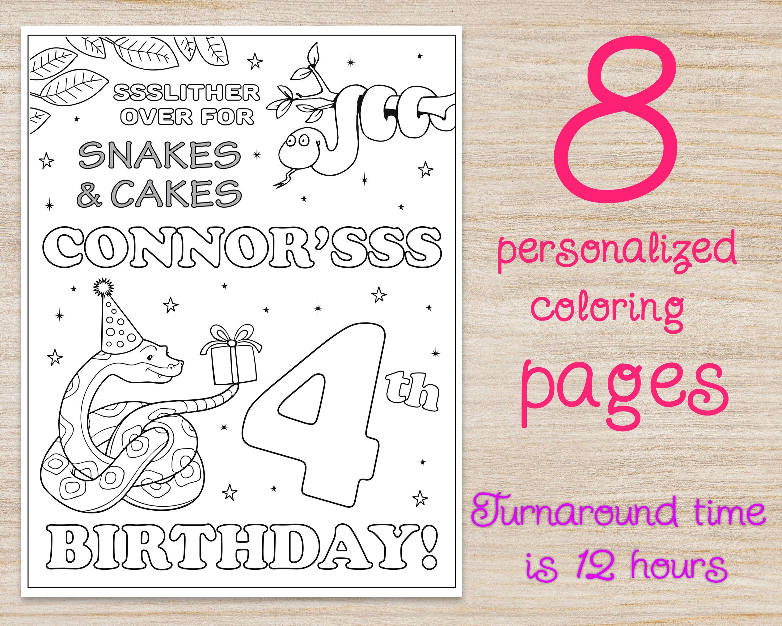 Snake Birthday Party Coloring Pages, Snake Printable Digital Favors and ...