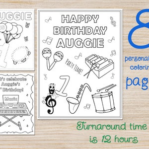 Music Birthday Party Activity Coloring Pages, Karaoke kids, Music theme, Musical instruments, Any gender, Teen, Personalized, Printable