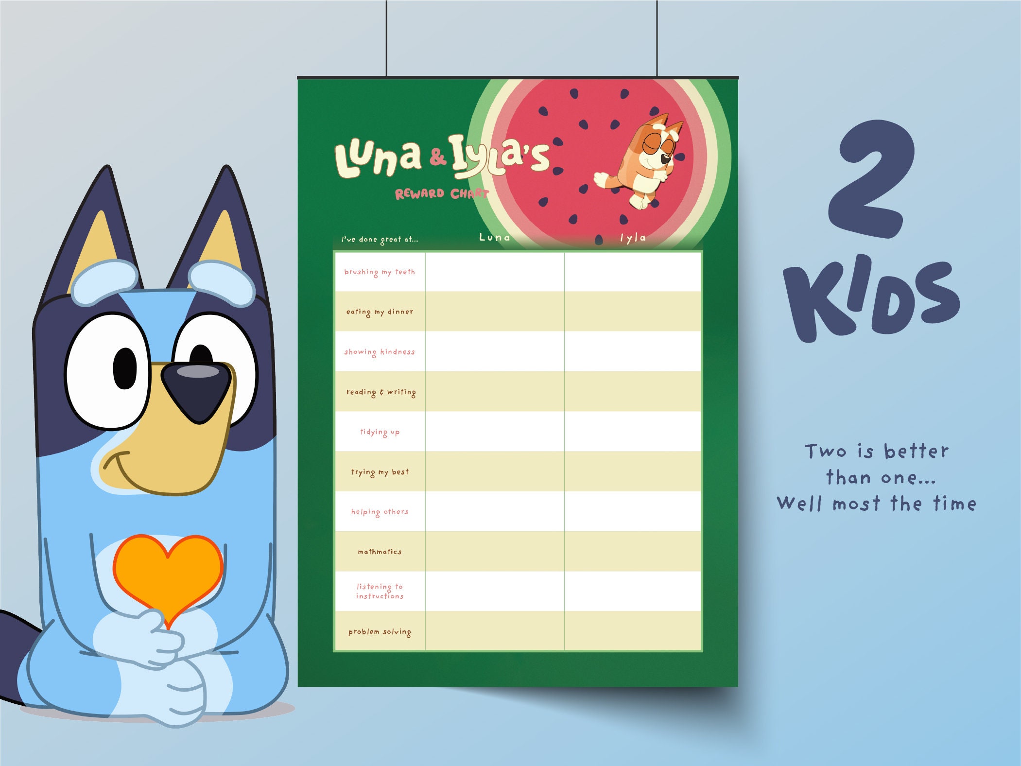 Wood Hanger Framed Bluey Reward Chart Bingo Watermelon - Etsy UK