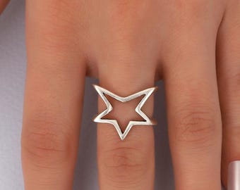 Star Ring, Silver Star Ring, Sterling Silver Plated, Statement