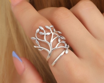 Silver Tree Of Life Ring,Boho Family Ring For Women,Sterling Silver Textured Free Size Ring,Gift For Her,Bohemian Style,Silver Tree Ring