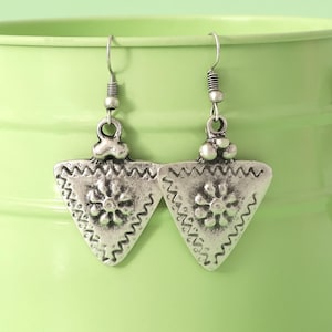 Silver Statement Earrings,Boho Dangle Earrings For Women,Bohemian Style Jewelry,Gift For Her,Chunky Textured Earrings,Vintage Style Earrings