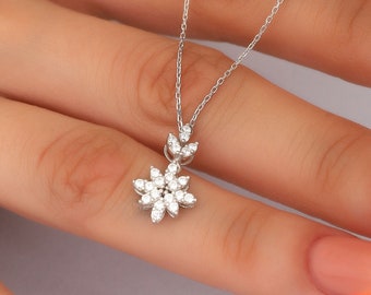 Silber Stein Blumen Halskette für Frauen, Sterling Silber Blumen Halskette, minimalistischen Schmuck, Geschenk für sie