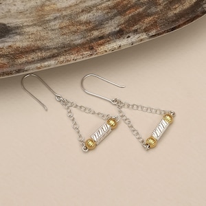 Triangle Chain Earrings,Silver Dangle Earrings For Women,Everyday Chain Earrings,Gift For Her,Geometric Jewelry,Silver Statement Earrings