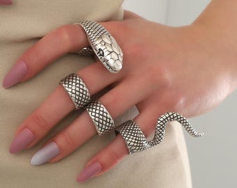 Statement Snake Ring Set,Silver Snake Ring For Women,Animal Jewelry,Vintage Snake Ring,Gift For Animal Lovers,Bohemian Style Jewelry