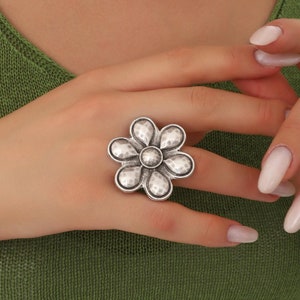 Flower Statement Ring,Floral Boho Ring,Women Adjustable Boho Statement Ring,Silver Boho Ring,Women Daily Flower Ring,Gift For Her