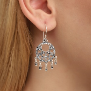 Silver Boho Earrings,Silver Filigree Earrings,Women Artisian Earrings,Silver Textured Vintage Earrings, Gift For Her,Ethnic Mandala Earrings
