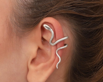 Silber Schlangen Ohrmanschette, Schlange kriechen Ohrringe, Gothic Schmuck, Geschenk für Tierliebhaber
