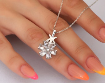 Silber Blumen Halskette, 925K Sterling Silber Frauen Blumen Halskette, Silber Halskette, Geschenk für sie, Minimalist tägliche Halskette, Geburtstag Geschenkidee