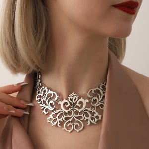 Silver Boho Necklace,Large Statement Necklace For Women,Bohemian Style Jewelry,Chunky Necklace,Handmade Silver Necklace,Gift For Her