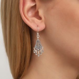 Silver Boho Dangle Earrings,Silver Women Filigree Earrings,Artisian Earrings,Silver Textured Earrings,Birthday Gift For Her,Ethnic Earrings
