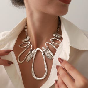 Silver Statement Necklace For Women,Hammered Boho Necklace,Chunky Large Necklace,Bohemian Jewelry,Gift For Her,Silver Everyday Jewelry