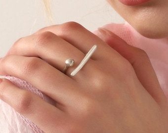 Minimalist Silver Adjustable Statement Ring,Modernist Geometric Ring For Women,Antique Silver Unique Jewelry,Gift For Her