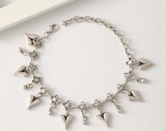 Dainty Silver Heart Anklet,Minimalist Boho Charm Ankle Bracelet,Perfect Gift For Women