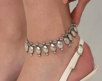 Vintage Adjsutable Ankle Bracelet,Silver Boho Anklet With Charm For Beach And Festival Wear