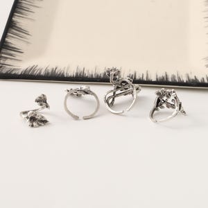 Set med uttalandeblommor, silver bohemisk ring för kvinnor, vintage helfingerringset, chunky stapelring, silverblommiga bohemiska smycken bild 8