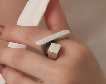 Silver abstrakt statementring, modernistisk ring för kvinnor, antika silver bohemiska smycken, chunky stor ring, bohemiska smycken, present till henne