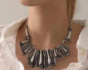 Silver Statement Tribal Necklace For Women,Boho Silver Oxidized Chunky Necklace,Festival Gothic Jewelry,Artisan Bib Necklace,Gift For her