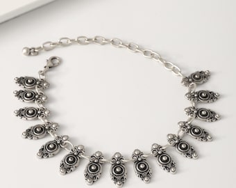 Adjustable Gypsy Anklet,Vintage Style Silver Anklet With Tribal Charms,Boho Festival Jewelry