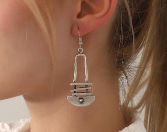 Silver Statement Abstract Earrings For Women,Geometric Dangle Drop Earrings,Bohemian Style Jewelry,Gift For Her