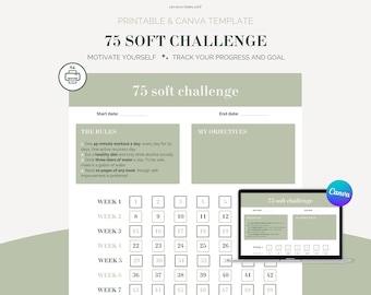 75 Soft Challenge Printable, 75 Tage Soft Challenge Canva Editable Template, Wellness Journal, A4 Fitness Tracker, 75 Hard habit tracker